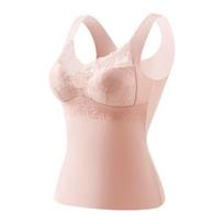 Moteriški termo maikutės su įmontuota liemenėle, nėriniais, paminkštinimu, be rankovių, camisole apatinė maikutė, minkštas, šiltas pagrindinis sluoksnis, liemenė L rožinė