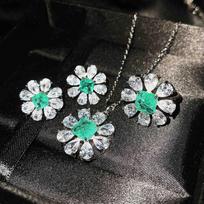 Luxury Women Jewelry Set Imitation Natural Blue Topaz Necklace Earrings Ring High Carbon Diamond