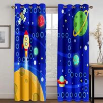 Universe Curtains Outer Space Stars Galaxy Planet Rocket Pattern Room Darkening Window Panel Set for Living Room 100W130H(CM)40x51in&Hook
