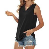 Ladies' Casual Vest Fashionable Patchwork Lace V-neck Sleeveless Patchwork Lace Top L