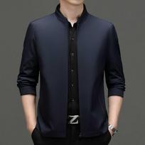 Men's High-end Stand-up Collar Mulberry Silk Jacket Spring and Autumn New Middle-aged Solid Color Casual Thin Jacket Dad Style Men's Clothing 170