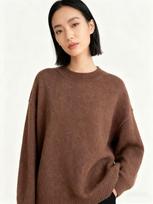 Women's 2025 Lazy Style 100% Wool Knit Round Neck Sweater: New Autumn/Winter Loose Plush Long-Sleeved Pullover Large kava