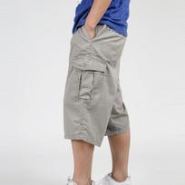 Men Summer Multi-Pocket Baggy Cargo Cotton Calf Length Pants Casual Trouser Male Large Solid Color Shorts Plus Size Xl-6Xl L chaki