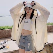 Women's Summer Hooded Sun-Protective Long-Sleeve Lightweight Jacket: Korean-Style Loose-Fit Breathable Sun-Protective Jacket XS