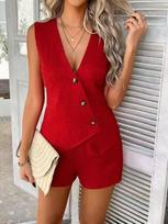 2025 European & American Summer Casual V-Neck Vest & Shorts Set Large