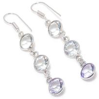 Natural Amethyst, White Topaz Gemstone 925 Sterling Silver Earring 2.29  T0y77