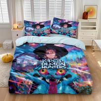 3pcs K-Pop Demon Hunters printed coreless duvet cover set, multi size bedroom and dormitory bedding decoration, machine washable 135x200cm-EU-Single&set blue