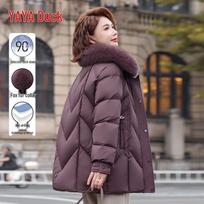 YAYA 2025 Winter Women's Mid-Length Down Jacket with Fox Fur Collar L