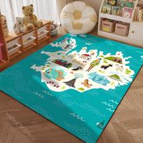 Cartoon Map of Five Continents with Animals Print Carpet for Living Room Bedroom Sofa Doormat Decor Kids Room Area Rug for Gifts 40x60cm (16x24in)