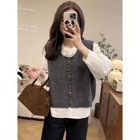 Premium single-breasted knitted vest women's spring autumn and winter retro loose vest sleeveless top fashionable versatile vest S