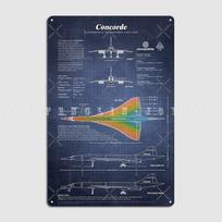 Concorde Supersonic Airliner Blueprint Poster Metal Plaque Wall Pub Living Room Vintage Wall Decor Tin Sign Posters 20x30cm（7.8x11.8inch）