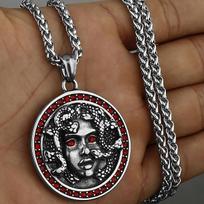 HNSP Norse Mythology Medusa Pendant Necklace For Men 316L Stainless Steel  Accessories brown