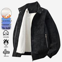 Men's Retro Stand Collar Velvet-Lined Leather Jacket - High-End Loose Fit for Autumn/Winter L