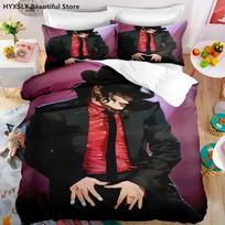Michael Jackson Star 3D Duvet Cover Bedding Set Comforter Pillowcases Home Decor Gift Single Double Twin King Queen EU Single(135*200cm)3pcs black