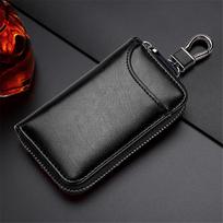 High Capacity Leather Key Pouch Large Capacity Zipper Car Key Case juoda
