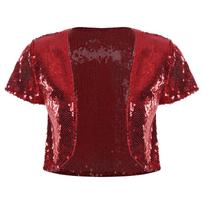 Women Sequin Cropped Jacket Glitter Waistcoat Cardigan Style Shiny Outerwear Stage Performance Costume Top One Size