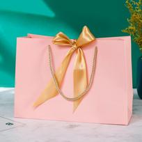 Sandėlyje esančios baltos kartoninės dovanų maišeliai su rankena-kaspinėliu, pritaikomas logotipas drabužių parduotuvėms Pink; Extra Small Horizontal 19x15x7 Ribbon blue