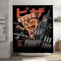 Pizza Planet Shower Curtain Retro Space Monster Design for Bathroom Decoration Black Color Fabric with Hooks Included (75x72in) 90x180cm