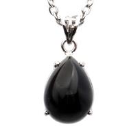 [GOLD STONE] Morion Necklace, Teardrop Drop, Natural Stone Pendant, Black Quartz, Genuine, Silver925 Surgical Stainless Steel Chain Included,