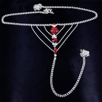 European And American Ruby Red Mixed White Bikini Body Chain Trendy Rhinestone Underwear Chain