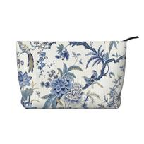 Chinoiserie Blue and White Outdoor Bule Birds Flowers Travel Cosmetic Bag Women Casual Makeup Case Beauty Storage Toiletry Bags