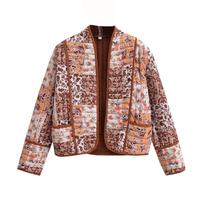 Autumn Women's Printed Casual Quilted Cotton Cardigan Jacket L