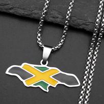 Jamaica Map National Flag Chain Women Men Stainless Steel Gold Color Country Faith Enamel Male Punk Pendant Necklaces Jewelry