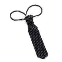 Trendy Unisex Handmade Beaded Pearl Bow Tie black