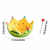 Watermelon Fruit Bowl With 6 Stainless Steel Forks Decorative Ceramic Novelty Bowl Used To Hold Fruits, Snacks, Salads, Desserts geltona
