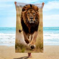 Realistic Lion Beach Towel, Majestic Animal Print, Quick Dry Microfiber, Oversized for Beach Pool, Gift for Wildlife Lovers 27x55inch 70x140cm&1pc black