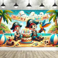 Pirate treasure hunt adventure birthday banner shooting background, children birthday party decoration shooting background props Vinyl 100X75cm