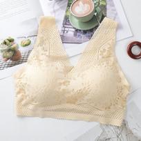 Besiūlės, kvėpuojančios, nėrinės „push Up“ liemenėlės moterims Sexy Wire Be Wire Viršutinis apatinis trikotažas V formos iškirpte Bralette apatiniai apatiniai M gelsvai ruda