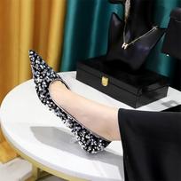 Fashion 2024 Version Fashion Style Sequin Women's Shoes Shallow Mouth Pointed Toe Comfort Shiny Crystal  Thin Heel Single Shoes 34(Foot22cm)