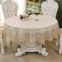 Table Cloth Beige Round Table Cover Embroidered Tablecloth Romantic Lace Europe Hollow Transparent Rose Flower Glass Yarn Cover Diameter 60cm Round