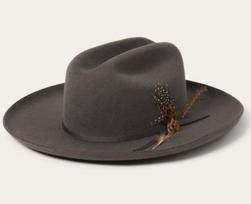 Pure Wool Top Hat Cowboy Wind Sheep Felt Hat Fashion Feather Decorative Top Hat L（58-60cm） pilka spalva