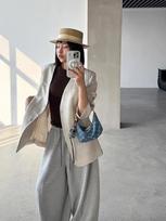 Wang Qizhi Tencel Linen V-Neck Suit Jacket: Women's Short, Loose Cardigan M (recommended for 100-125 jin)