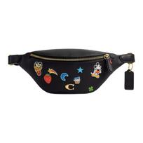 Coach X Disney Collaboration Charter 34 Mickey Mouse Cartoon Pattern Sticker Print Zipper Closure Adjustable Belt Leather Waist Bag Large CDM68-BLC Basic Set (Bag+Dust Bag)