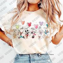 Disney Retro Mickey and Friends Signatures Print Cotton Tshirt For Women Summer Short Sleeve Tees Casual Streetwear Couples Top S