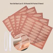 Adhesive Lace Double Eyelid Stickers with Invisible Mesh - Rose Gold Base, Olive Shape, Glue-Free. Water-Activated (with Y Fork Tweezer) beige