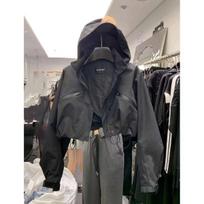 Fashion Short Hooded Jacket Spring Black Loose Motorcycle Coats Female Street  Windbreak Short Basic Coat L