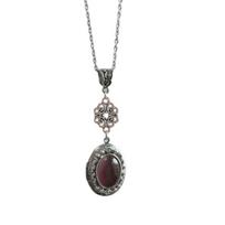 Fantasy Themed Oval Pendant Necklace Gothic Victorian Neckchain Stylish Jewelry With Vintage Gemstones