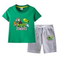Plants vs. Zombies Kids' Summer Set: Boys' & Girls' T-Shirt and Shorts - Versatile Two-Piece 80 cm gray