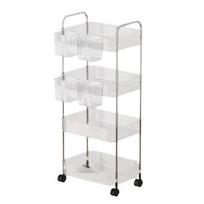 Transparent Storage Rack Rolling Trolley Storage Rack Transparent Bathroom Shelf with Hanging Baskets Wheels skaidri
