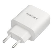 Telefonų įkroviklis VEGER USB A + Typ C PD QC3.0 3,25A 65W + USB C į USB C kabelis TR67 baltas