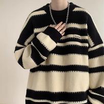 New Rainbow Sweater Boys Couple Coat Lazy Loose Versatile Striped Bottoming Sweater L juoda
