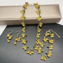 Multicolor Mori Romantic and Sweet Leaf Stone Earrings Bracelet Necklace Set Women's Fashion Trendy and Elegant Women Necklace Accessories CDN geltona