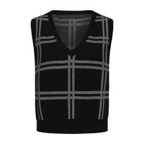 Women's Fashion Knit Sweater Vest Autumn Winter New Style Outer Wear Inner Wear Sleeveless Gilet Striped Plaid V Neck Top S