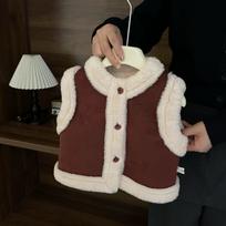 Chic Lambswool-Lined Suede Fleece Vest for Baby Girls - Winter Korean-Style Warmth 110 cm