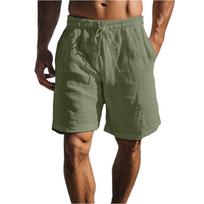 Men's -color Casual Cotton-linen Loose Five-inch Shorts L armijos žalia spalva