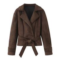 Trendy European & American Lapel Suede Double-Breasted Jacket Medium